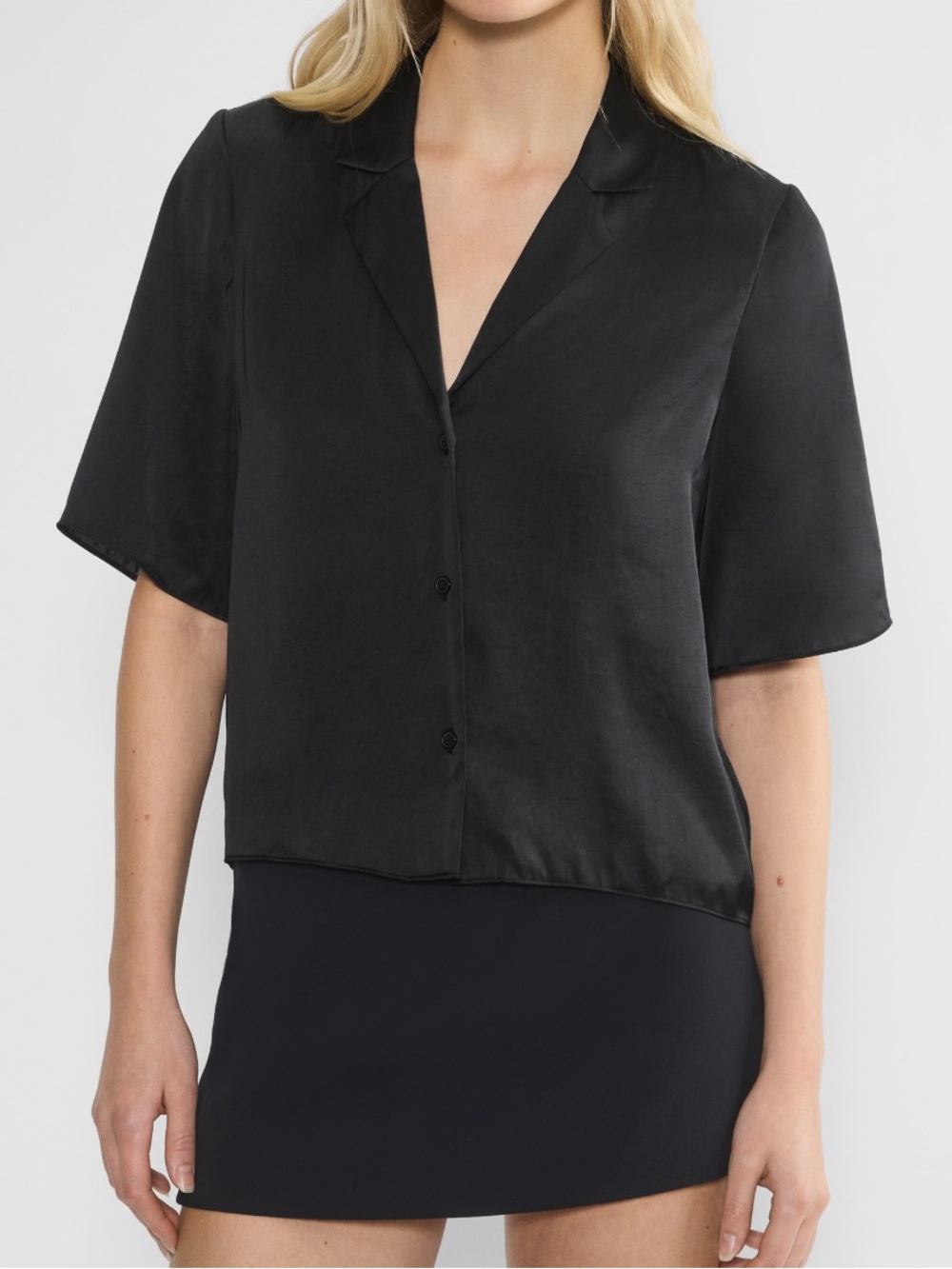 Aritzia Beso Satin Button-Down Shirt - Black